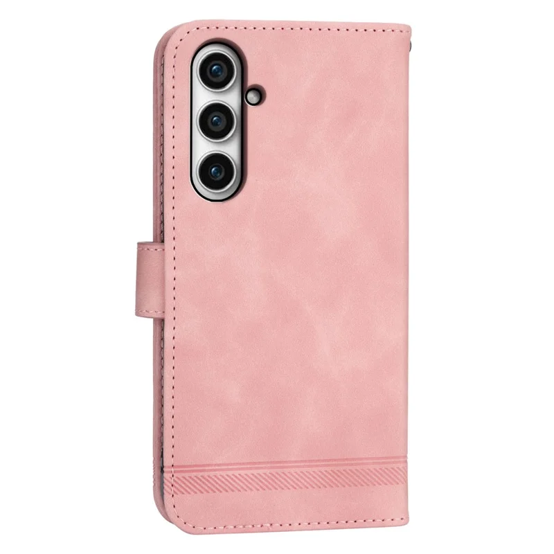 DIERFENG DF-03 for Samsung Galaxy S23 FE Leather Wallet Phone Case Lines Imprint Anti-drop Cover with Stand - Pink