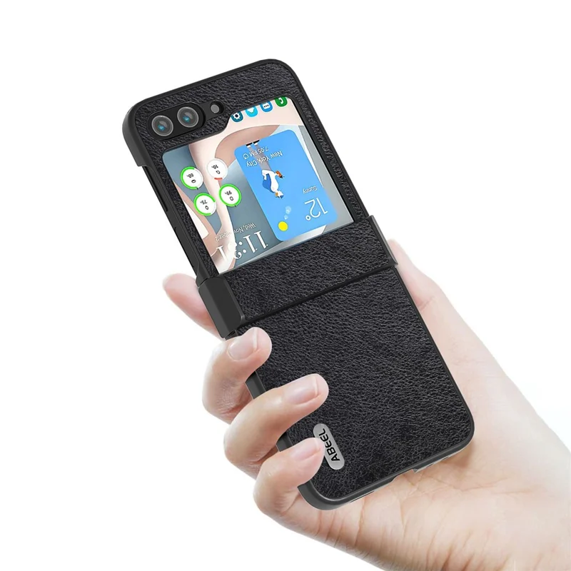 ABEEL For Samsung Galaxy Z Flip5 5G Phone Case Drop-Proof Litchi Texture PU Leather Coated PC Cover - Black