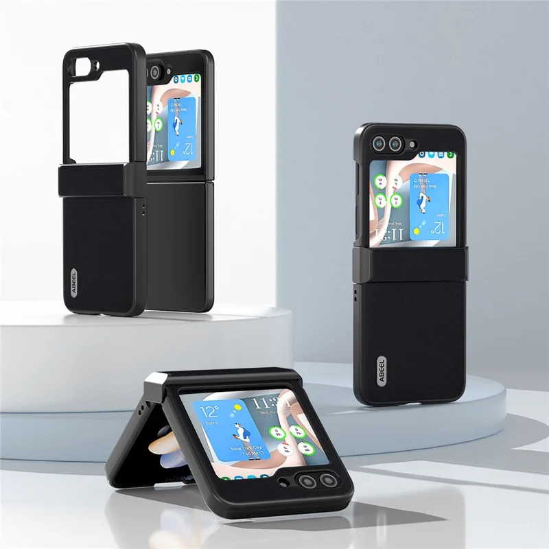 ABEEL Shockproof Case for Samsung Galaxy Z Flip5 5G Anti-Drop Slim Textured PU+PC Phone Cover - Black