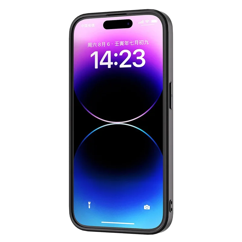 ABEEL Phone Case for iPhone 15 , Cowhide Texture PU Leather Coated PC + TPU Anti-drop Cover - Black