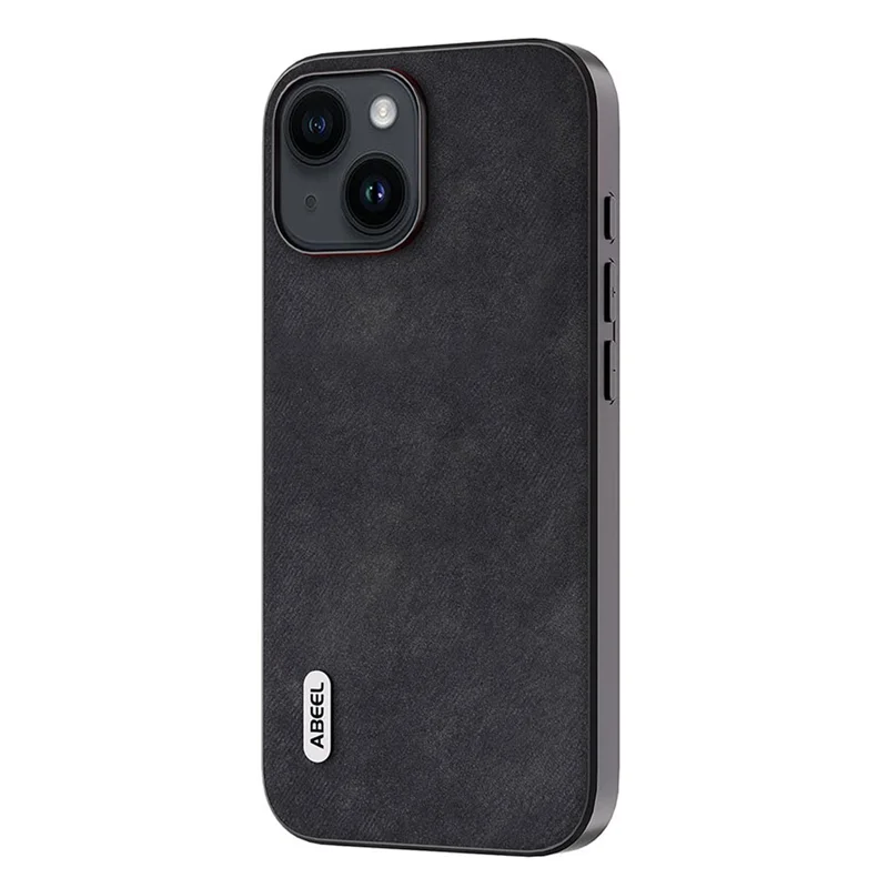 ABEEL For iPhone 15 Anti-drop Textured PU Leather Coated PC+TPU Shell Ultra Thin Phone Case - Black