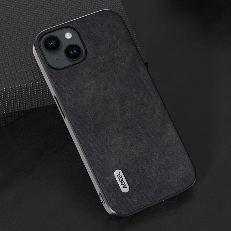 ABEEL For iPhone 15 Anti-drop Textured PU Leather Coated PC+TPU Shell Ultra Thin Phone Case - Black