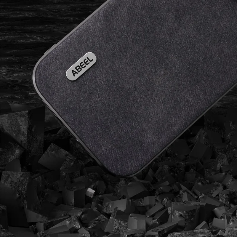 ABEEL For iPhone 15 Anti-drop Textured PU Leather Coated PC+TPU Shell Ultra Thin Phone Case - Black