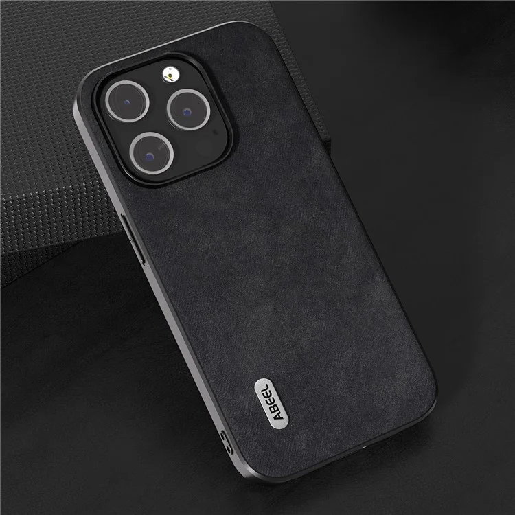 ABEEL For iPhone 15 Pro Textured PU Leather Coated PC+TPU Shock-absorbing Shell Phone Case - Black
