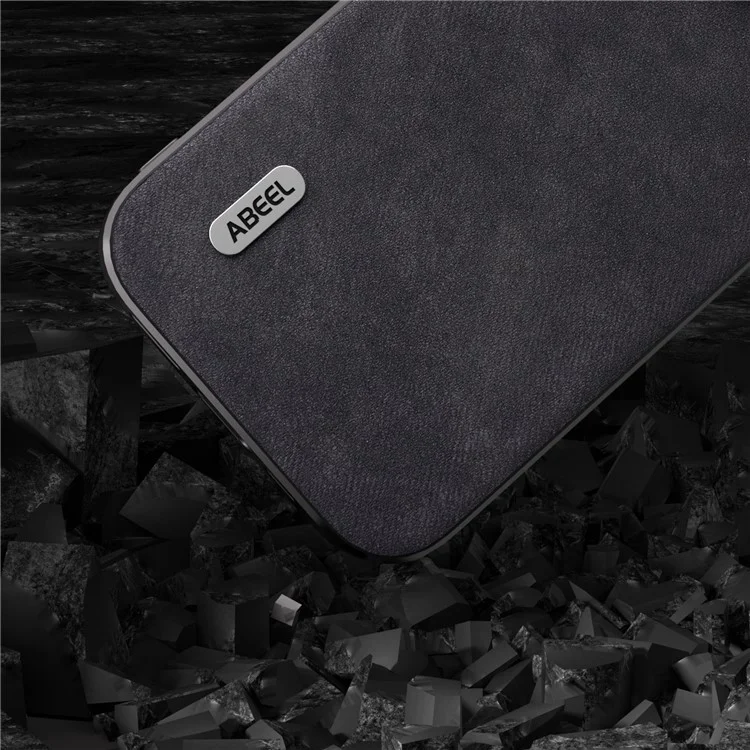 ABEEL For iPhone 15 Pro Textured PU Leather Coated PC+TPU Shock-absorbing Shell Phone Case - Black