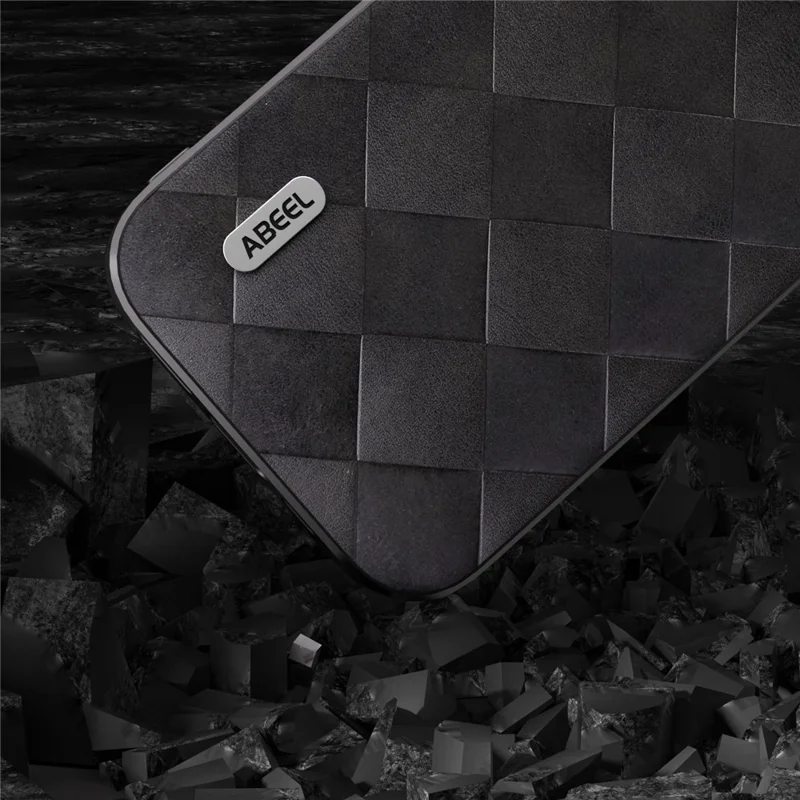 ABEEL Для iPhone 15 Pro PU Leather Coated PC+TPU Phone Case Grid Texture Drop-proof Cover - Черный