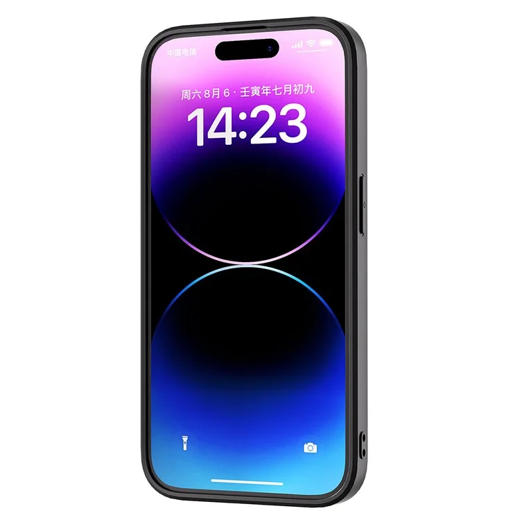 ABEEL For iPhone 15 Pro Max Funda de teléfono con recubrimiento de piel sintética PU a prueba de arañazos PC+TPU Cubierta con textura de rejilla - Negro