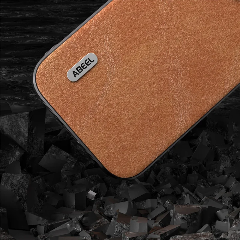 ABEEL Phone Case for iPhone 15 Pro , Shockproof Cowhide Texture PU Leather Coated PC + TPU Cover - Brown