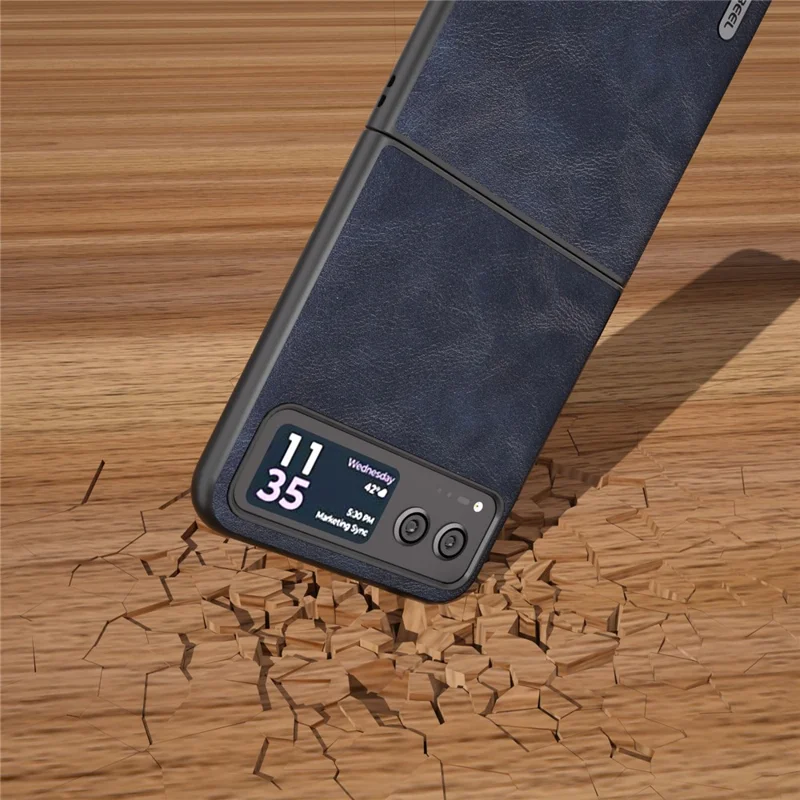 ABEEL Folding Phone Case for Motorola Razr 40 5G PU Leather Coated PC Cowhide Texture Cover - Blue