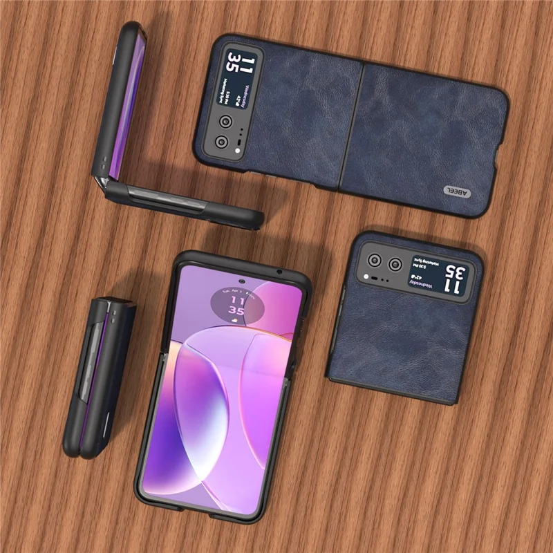 ABEEL Folding Phone Case for Motorola Razr 40 5G PU Leather Coated PC Cowhide Texture Cover - Blue