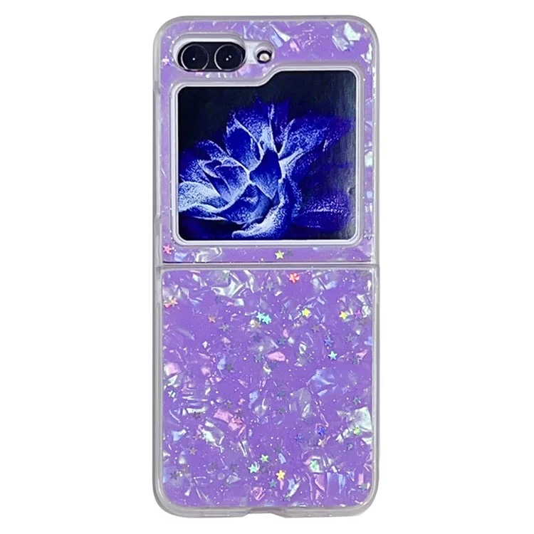 Para Samsung Galaxy Z Flip5 5G Epoxy Glitter PC Phone Case Shell Pattern Protective Cover - Púrpura