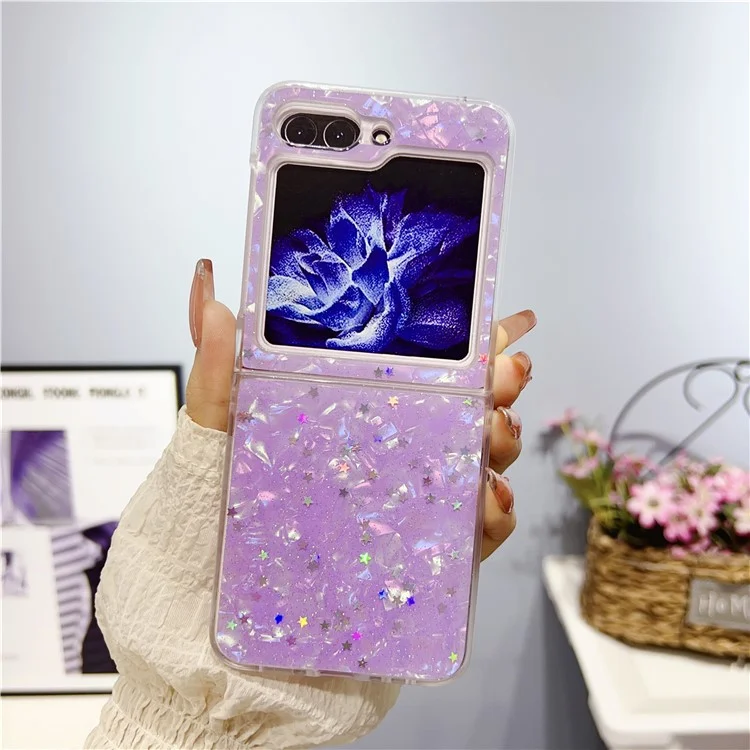Para Samsung Galaxy Z Flip5 5G Epoxy Glitter PC Phone Case Shell Pattern Protective Cover - Púrpura