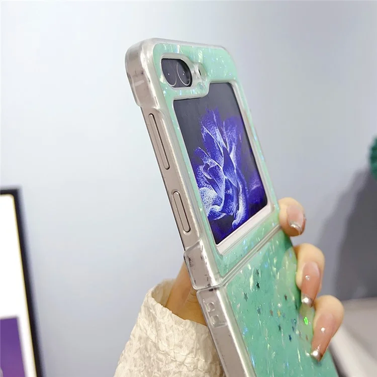 Para Samsung Galaxy Z Flip5 5G Epoxy Glitter PC Phone Case Shell Pattern Protective Cover - Púrpura