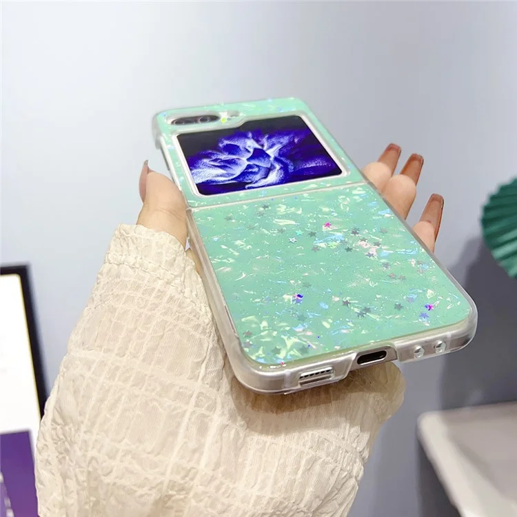 Para Samsung Galaxy Z Flip5 5G Epoxy Glitter PC Phone Case Shell Pattern Protective Cover - Púrpura