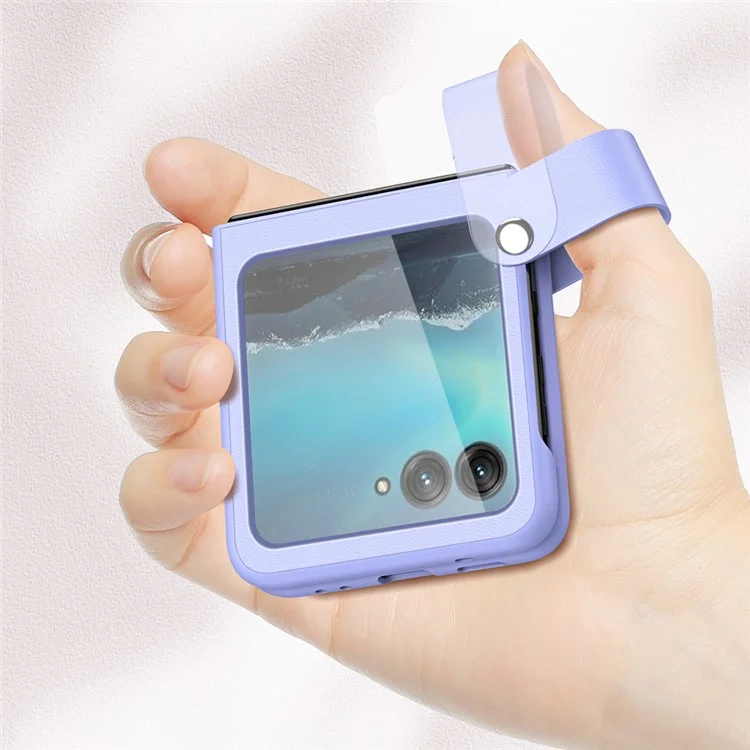 Für Motorola Razr 40 Ultra 5G PU-Leder + PC-Handyhülle mit Fingerriemen und Ständer - Lila