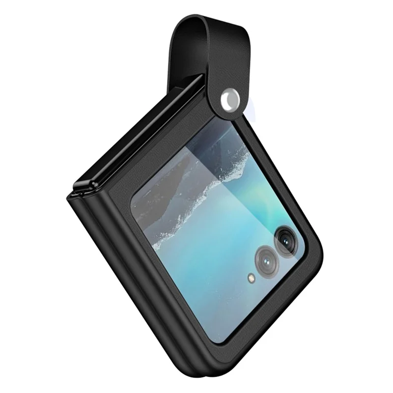 For Motorola Razr 40 Ultra 5G PU Leather + PC Phone Case Finger Strap Kickstand Cover - Black