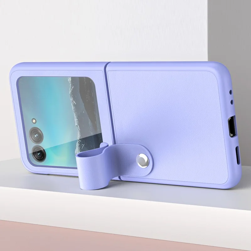 For Motorola Razr 40 Ultra 5G PU Leather + PC Phone Case Finger Strap Kickstand Cover - Black