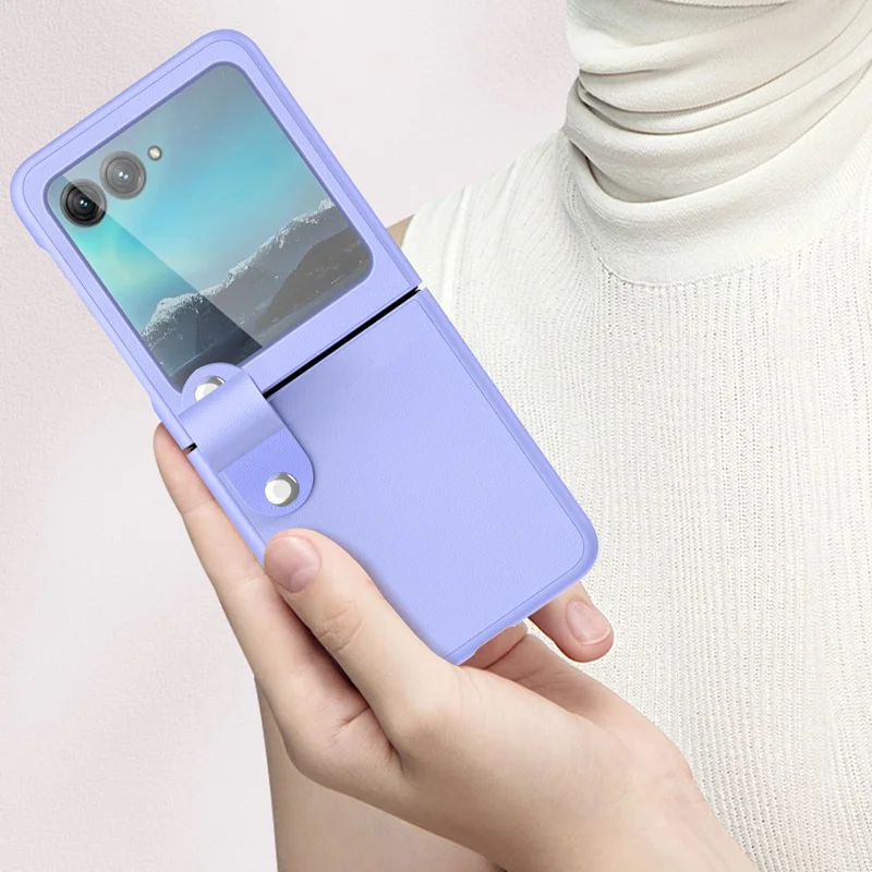 For Motorola Razr 40 Ultra 5G PU Leather + PC Phone Case Finger Strap Kickstand Cover - Black