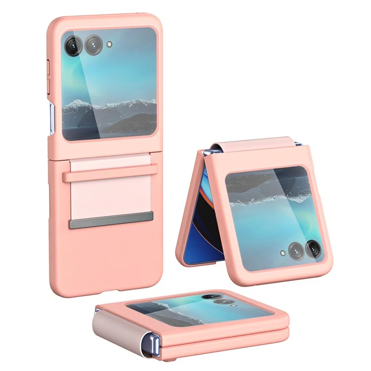 For Motorola Razr 40 Ultra 5G PU Leather + Hard PC Phone Case Retractable Strap Hinge Protection Cover - Pink