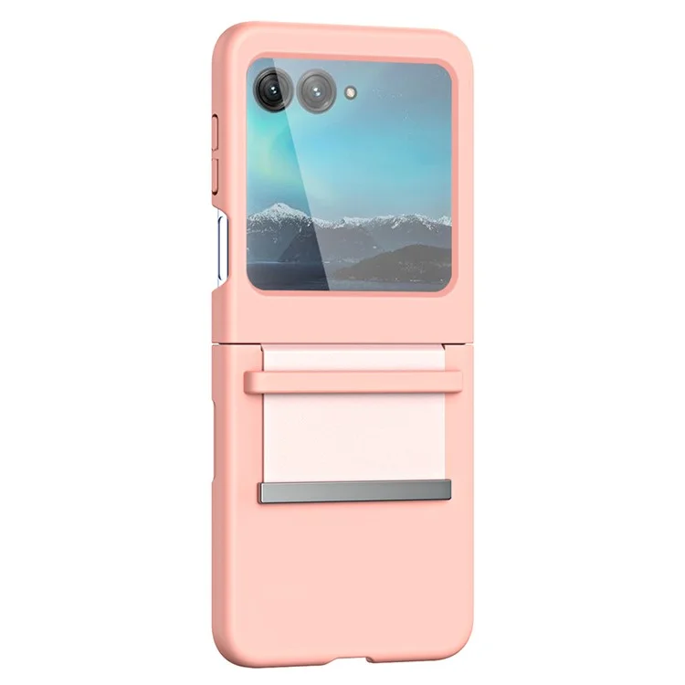 For Motorola Razr 40 Ultra 5G PU Leather + Hard PC Phone Case Retractable Strap Hinge Protection Cover - Pink