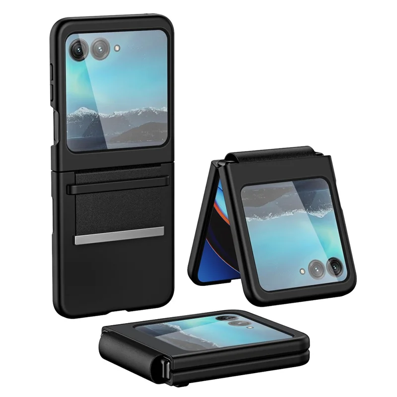 For Motorola Razr 40 Ultra 5G PU Leather + Hard PC Phone Case Retractable Strap Hinge Protection Cover - Black