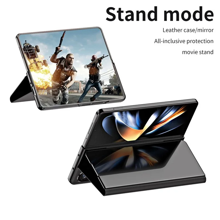 Para Samsung Galaxy Z Fold5 5G Mirror Surface Phone Case PU Leather Stand Electroplating Cover - Preto