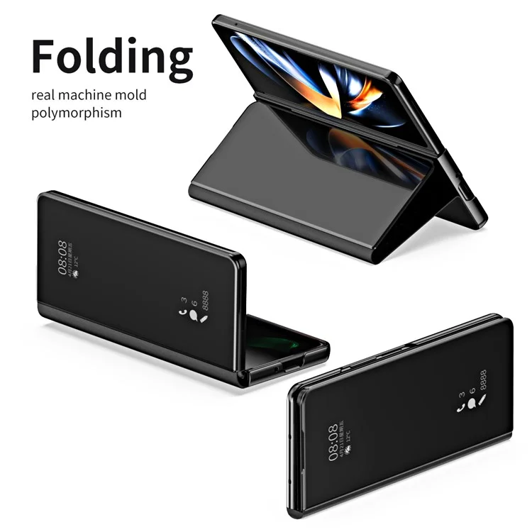 Para Samsung Galaxy Z Fold5 5G Mirror Surface Phone Case PU Leather Stand Electroplating Cover - Preto