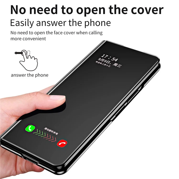 Para Samsung Galaxy Z Fold5 5G Mirror Surface Phone Case PU Leather Stand Electroplating Cover - Preto
