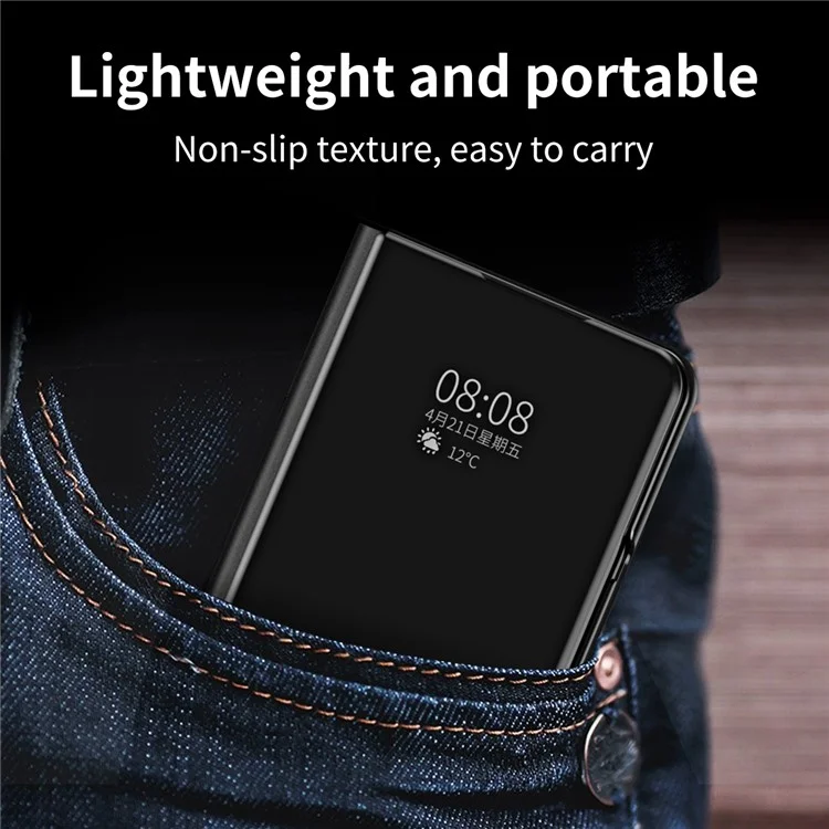 Para Samsung Galaxy Z Fold5 5G Mirror Surface Phone Case PU Leather Stand Electroplating Cover - Preto