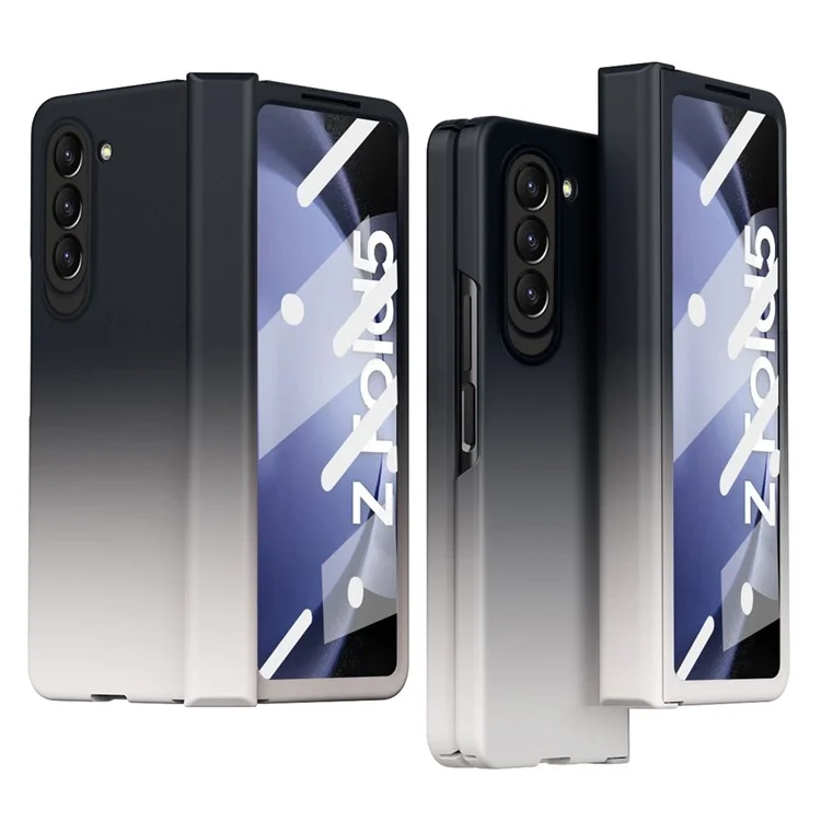 Para Samsung Galaxy Z Fold5 5G Gradient Color PC Phone Case Hinge Protection Cover with Tempered Glass Film - Gradient Black White