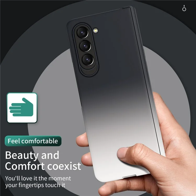 Para Samsung Galaxy Z Fold5 5G Gradient Color PC Phone Case Hinge Protection Cover with Tempered Glass Film - Gradient Black White