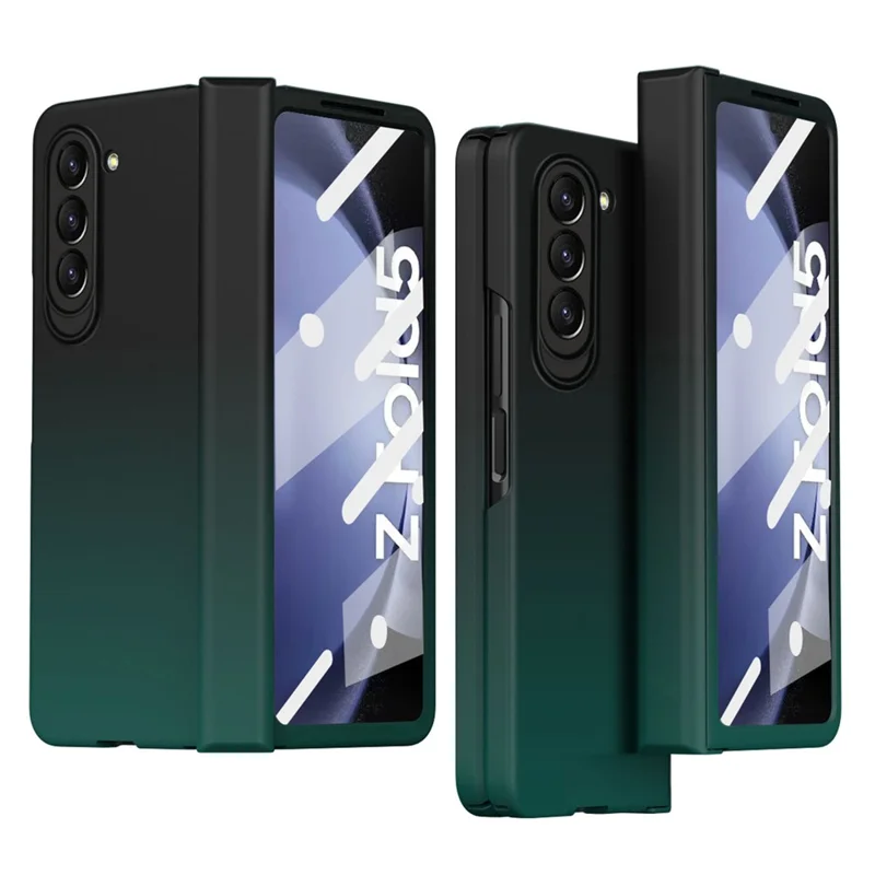 For Samsung Galaxy Z Fold5 5G Gradient Color PC Phone Case Hinge Protection Cover with Tempered Glass Film - Gradient Cyan