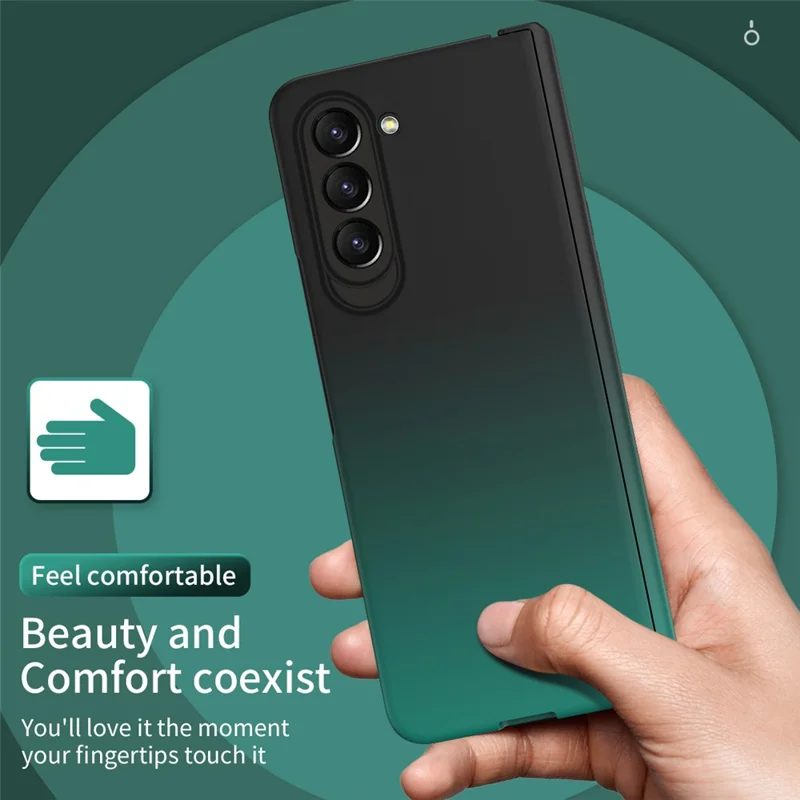 For Samsung Galaxy Z Fold5 5G Gradient Color PC Phone Case Hinge Protection Cover with Tempered Glass Film - Gradient Cyan