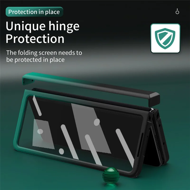 For Samsung Galaxy Z Fold5 5G Gradient Color PC Phone Case Hinge Protection Cover with Tempered Glass Film - Gradient Cyan