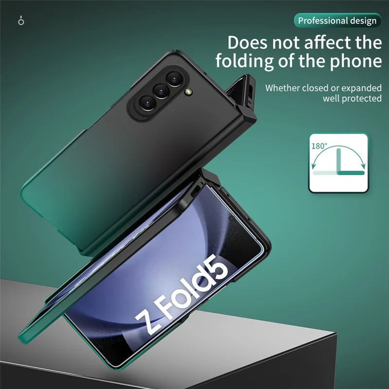 For Samsung Galaxy Z Fold5 5G Gradient Color PC Phone Case Hinge Protection Cover with Tempered Glass Film - Gradient Cyan