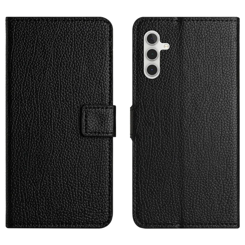 Para Samsung Galaxy A25 5G (Global) (161,0 x 76,5 x 8,3 mm) Capa de telefone antirreflexo Litchi Texture PU Leather Wallet Stand Cover - Preto