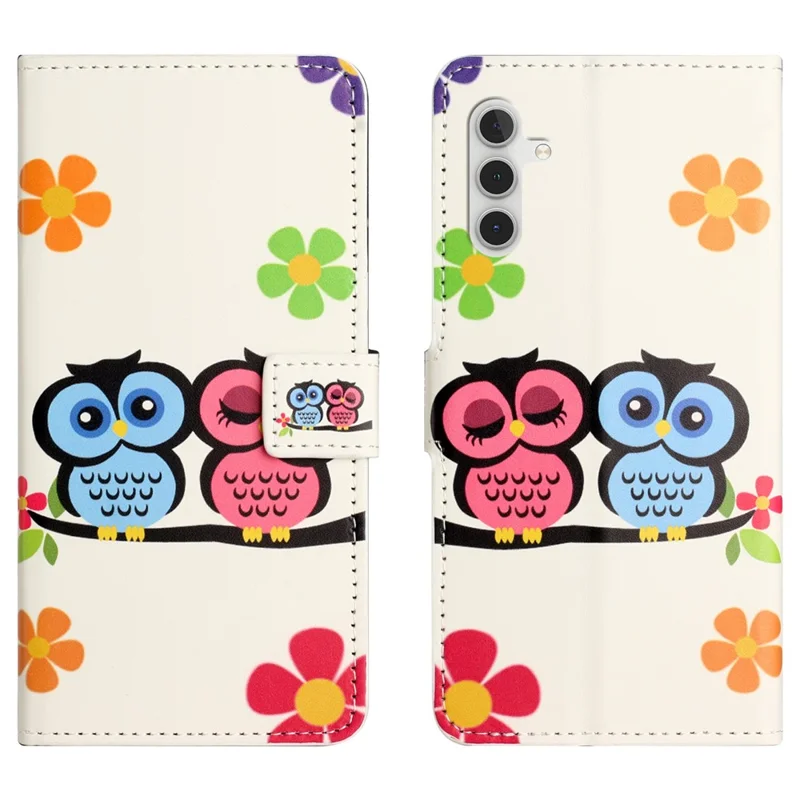 For Samsung Galaxy A25 5G (Global) (161.0 x 76.5 x 8.3mm) Leather Wallet Case Pattern Printing Stand Phone Cover - Couple Owls