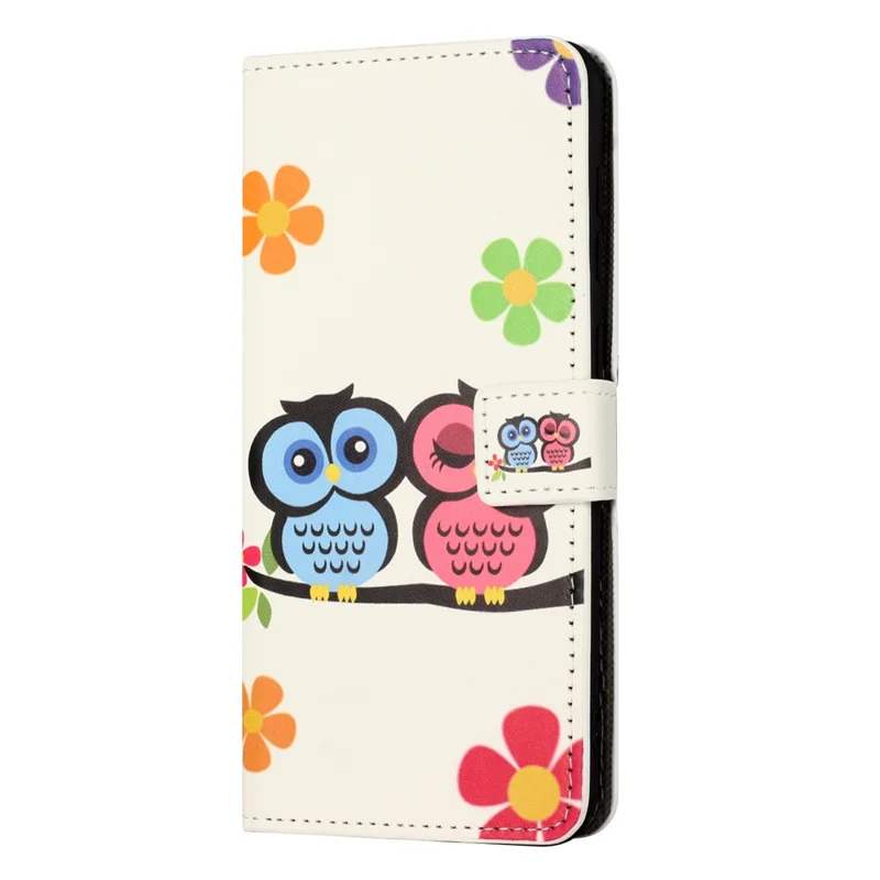 For Samsung Galaxy A25 5G (Global) (161.0 x 76.5 x 8.3mm) Leather Wallet Case Pattern Printing Stand Phone Cover - Couple Owls