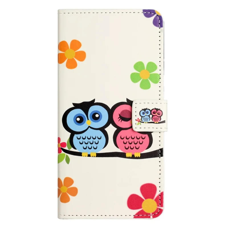For Samsung Galaxy A25 5G (Global) (161.0 x 76.5 x 8.3mm) Leather Wallet Case Pattern Printing Stand Phone Cover - Couple Owls