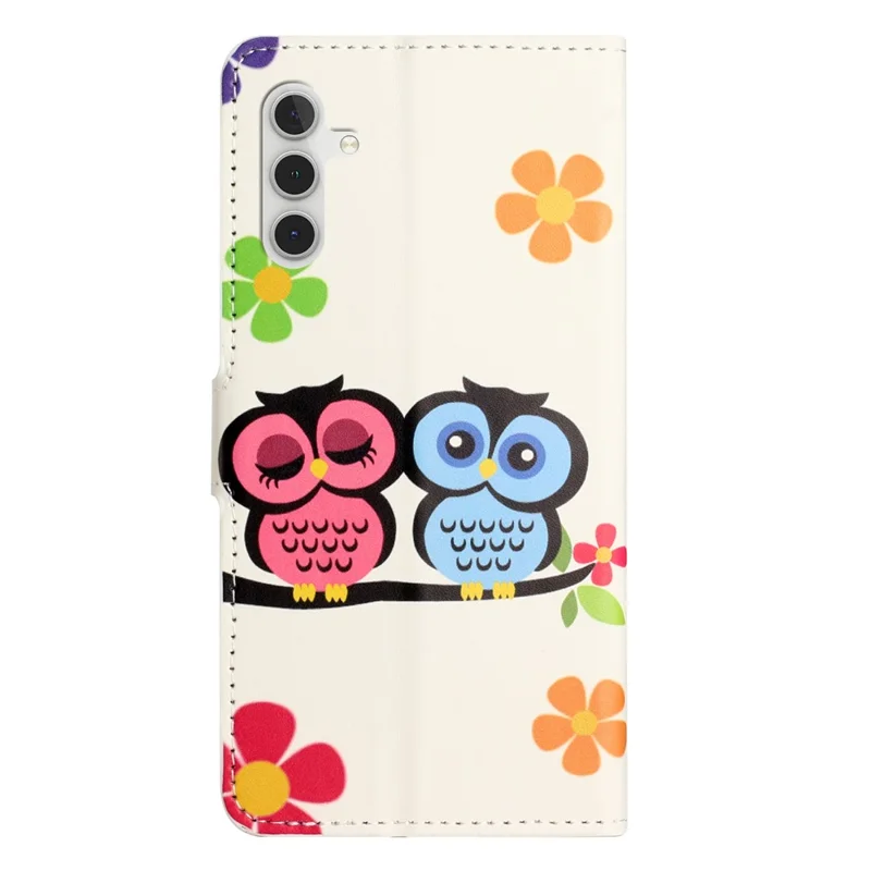 For Samsung Galaxy A25 5G (Global) (161.0 x 76.5 x 8.3mm) Leather Wallet Case Pattern Printing Stand Phone Cover - Couple Owls