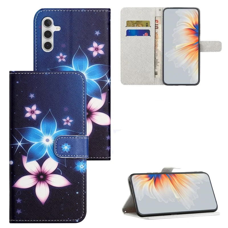 For Samsung Galaxy A25 5G (Global) (161.0 x 76.5 x 8.3mm) 3D Pattern Printing Phone Case PU Leather Wallet Stand Cover - Blue Flower