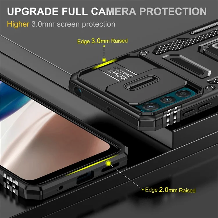 Armor Series For Motorola Moto G42 4G Kickstand Phone Case Slide Lens Shield PC+TPU Anti-Drop Cover - Black