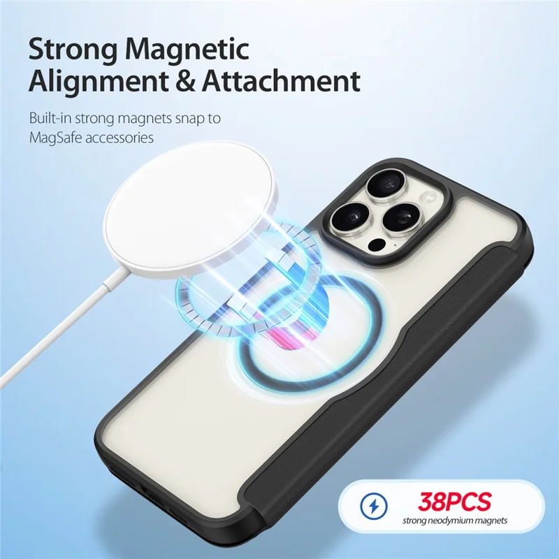 Cover in pelle per iPhone 15 Pro Max DUX DUCIS Skin X Pro Series, custodia a libro compatibile con MagSafe - Nero