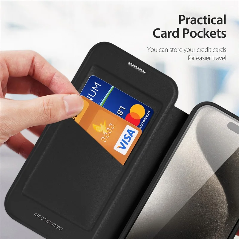 Cover in pelle per iPhone 15 Pro Max DUX DUCIS Skin X Pro Series, custodia a libro compatibile con MagSafe - Nero