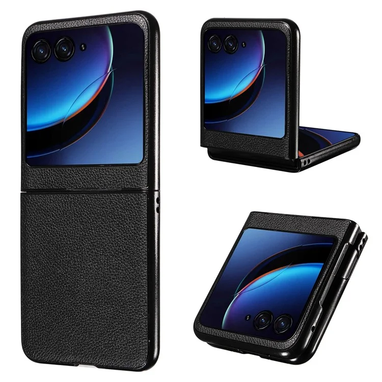 For Motorola Razr 40 Ultra 5G Litchi Texture Phone Case Shockproof Slim PU+PC Cover - Black