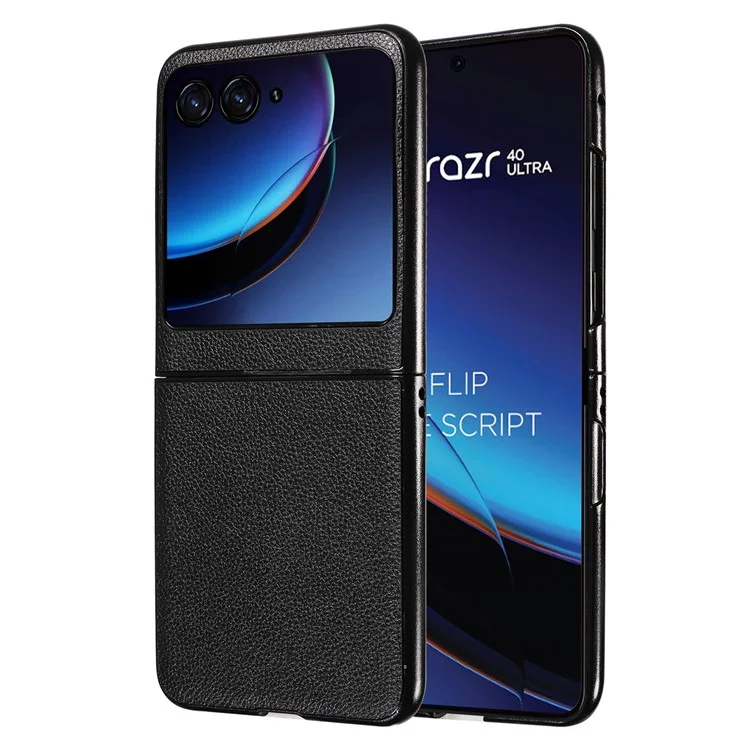 For Motorola Razr 40 Ultra 5G Litchi Texture Phone Case Shockproof Slim PU+PC Cover - Black