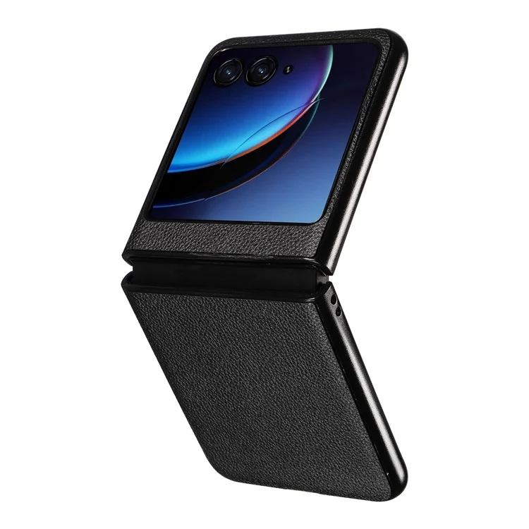 For Motorola Razr 40 Ultra 5G Litchi Texture Phone Case Shockproof Slim PU+PC Cover - Black