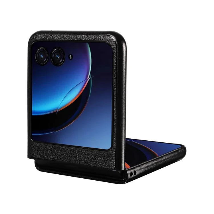 For Motorola Razr 40 Ultra 5G Litchi Texture Phone Case Shockproof Slim PU+PC Cover - Black
