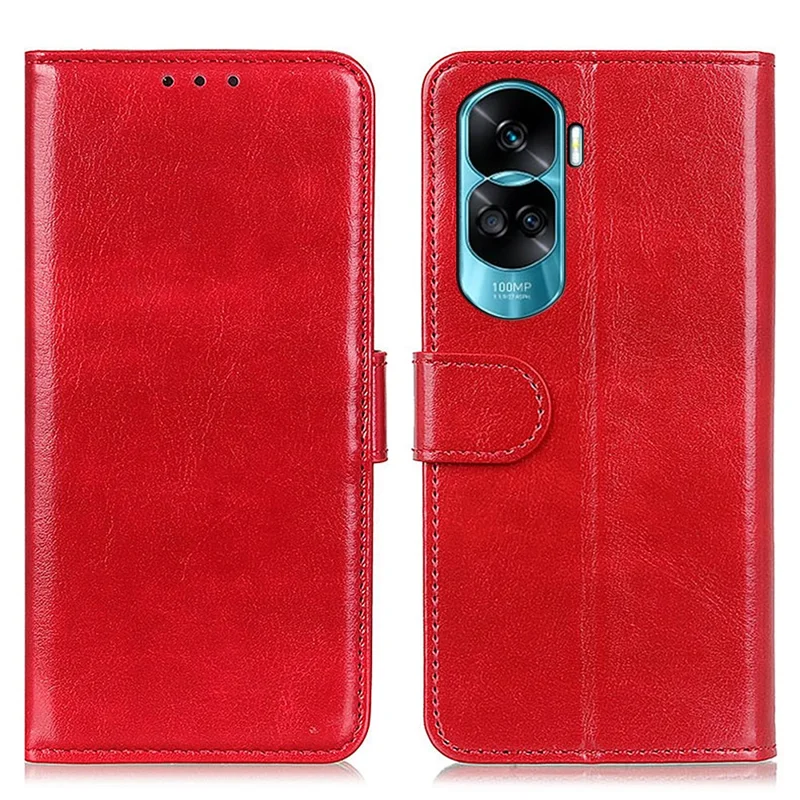 For Honor 90 Lite 5G / X50i PU Leather Cell Phone Case Stand Crazy Horse Texture Cover Wallet - Red