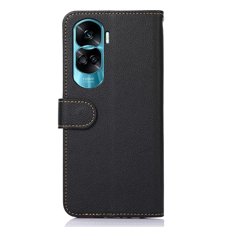 KHAZNEH For Honor 90 Lite 5G / X50i Litchi Texture Cell Phone Stand PU Leather Case Wallet RFID Blocking Phone Cover - Nero